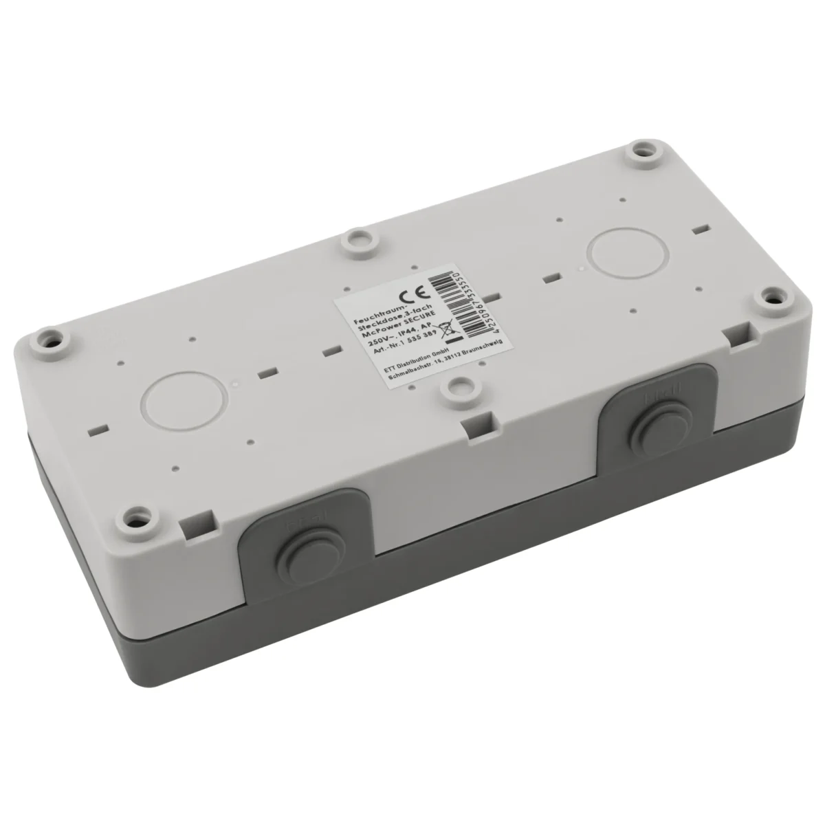 Feuchtraum Dreifach-Steckdose McPower "Secure", 250V~/16A, IP44, AP, grau – Bild 4