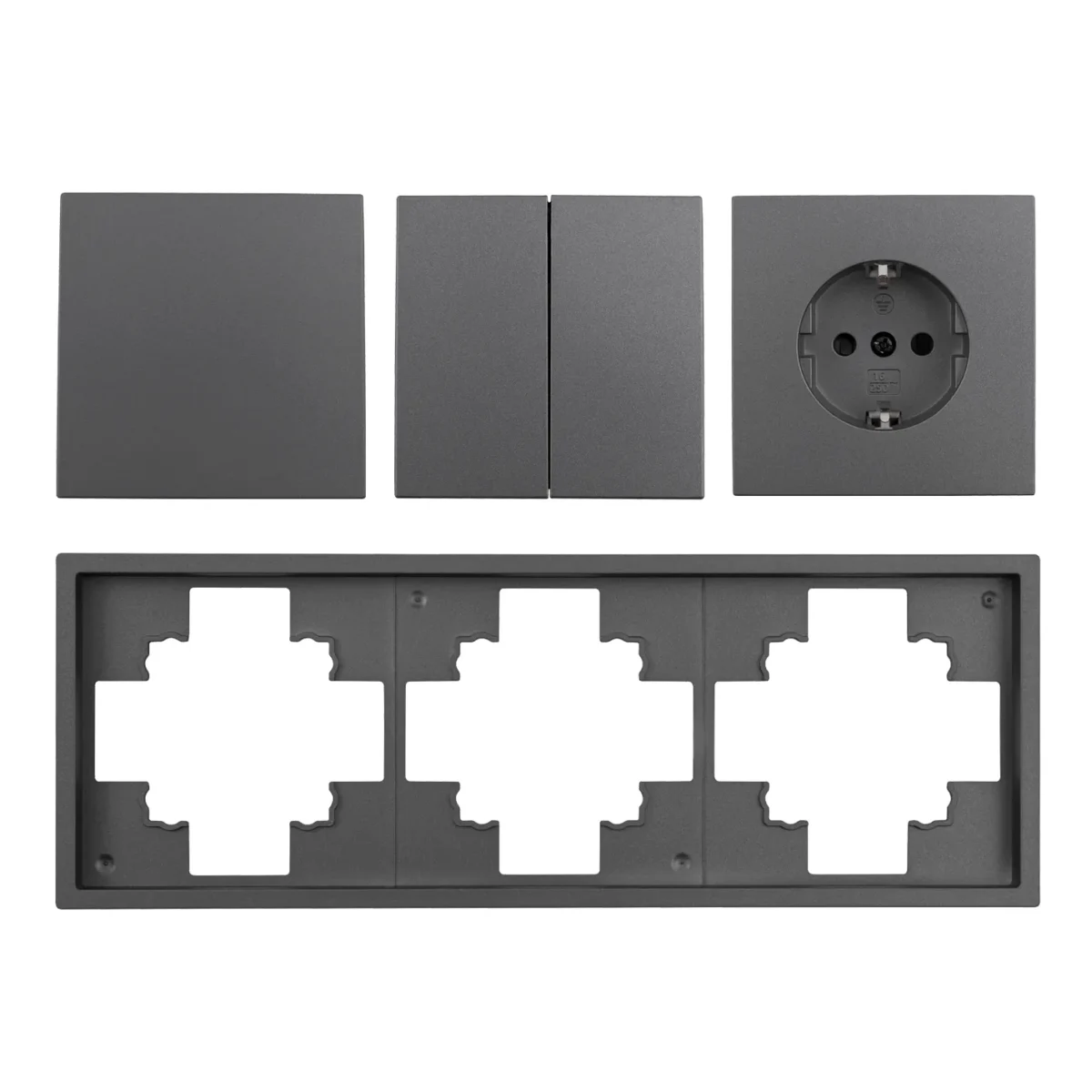 Schalter und Steckdosen Set McPower Shallow "Tür 3-fach" anthrazit, Steckanschluss, 4-teilig – Bild 3