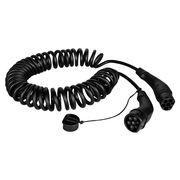 E-Auto-Ladekabel, Typ 2, 3-phasig, spiral, 32 A, 22 kW, 5m