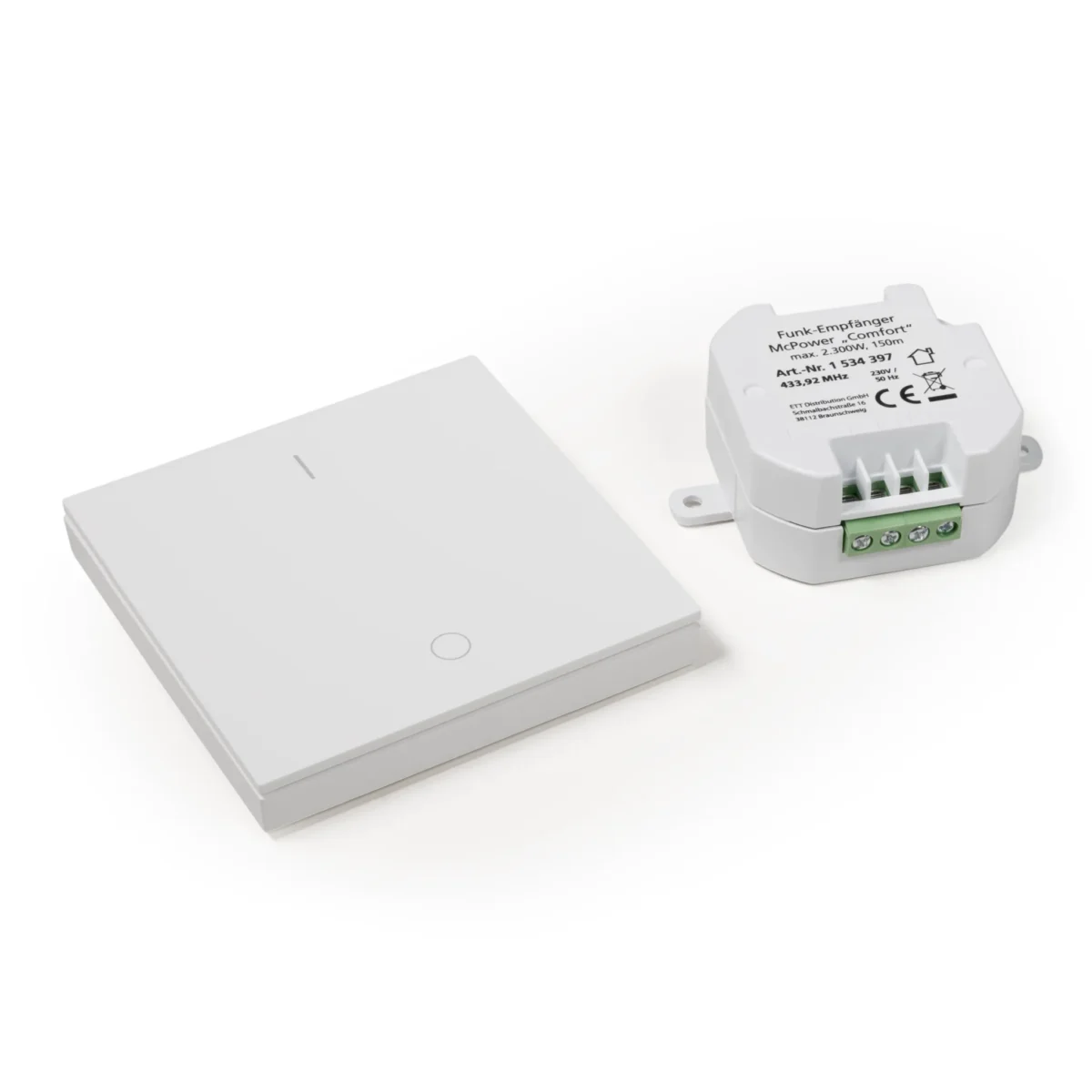 Funk-Schalter Set McPower "Comfort" Empfänger + Wandtaster, max. 2300W – Bild 1
