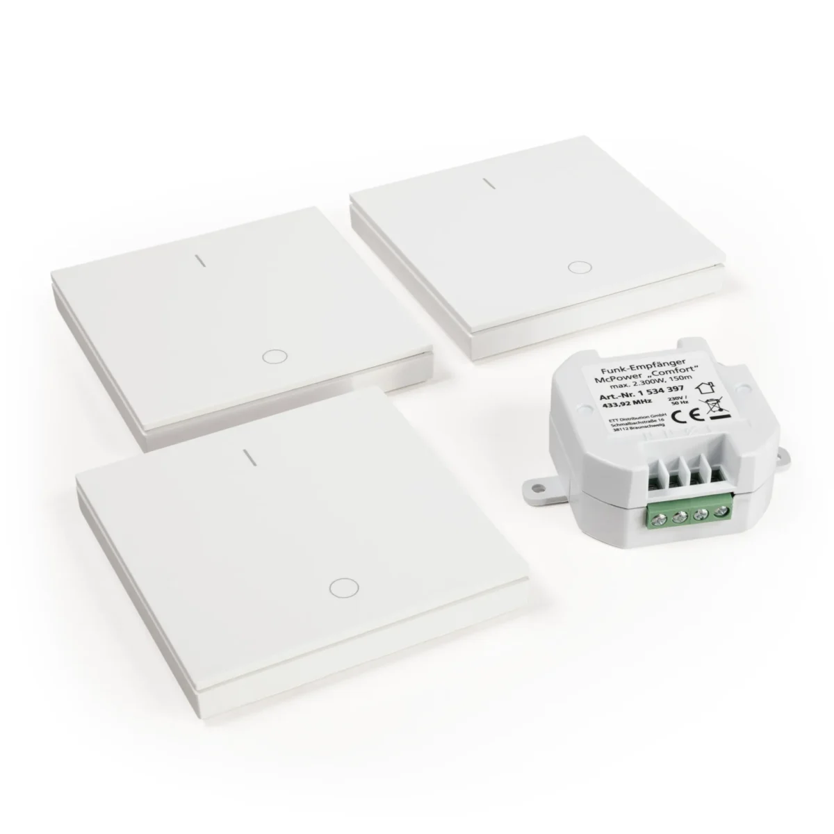 Funk-Schalter Set McPower "Comfort" Empfänger + 3x Wandtaster, max. 2300W – Bild 1