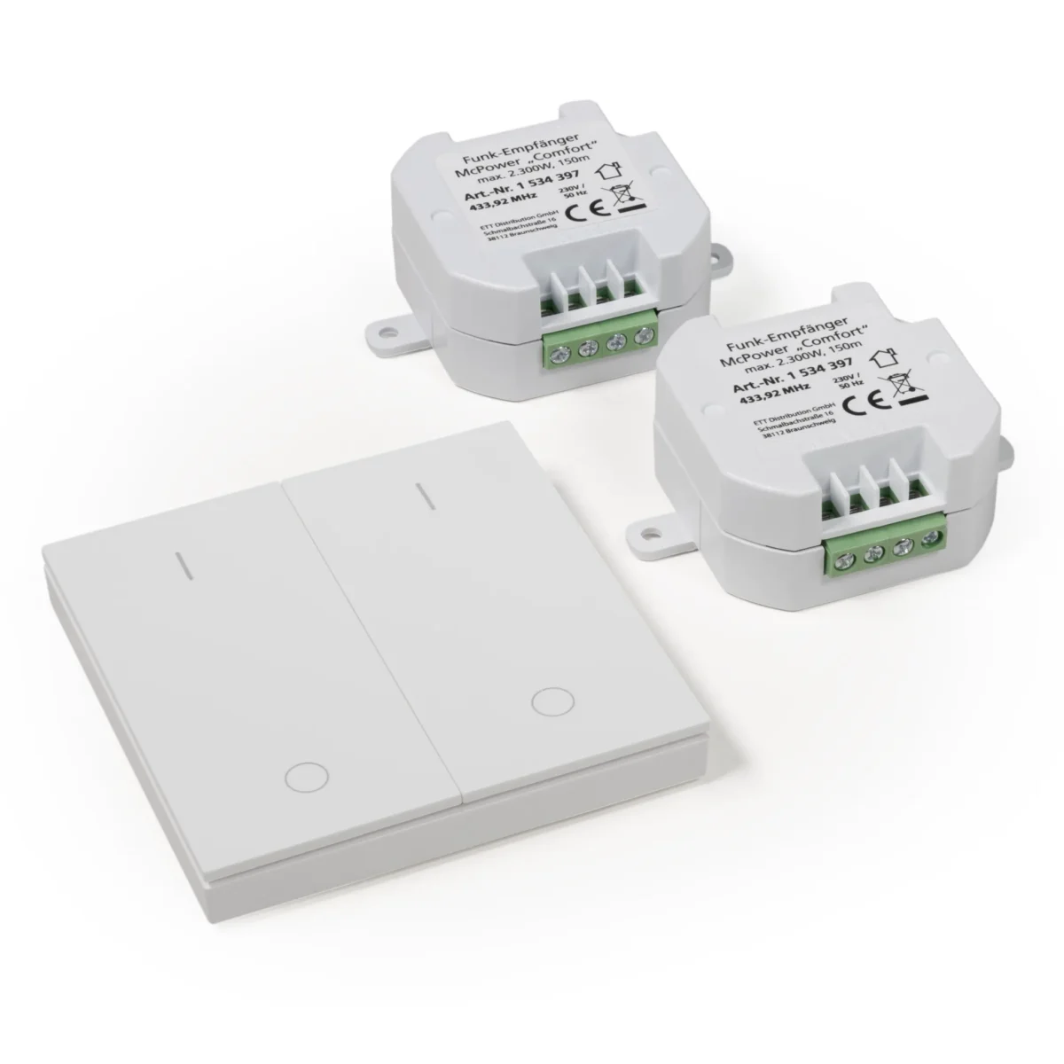 Funk-Schalter Set McPower "Comfort" 2 Empfänger + Wandtaster, max. 2300W – Bild 1