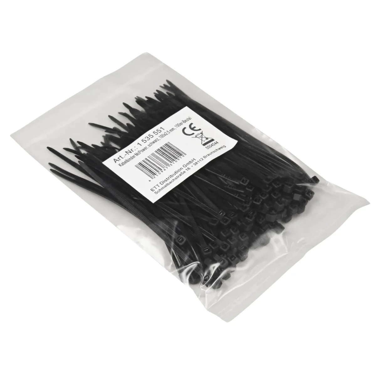 Kabelbinder McPower, schwarz, 100x2,5mm, 100er-Pack, UV beständig – Bild 2