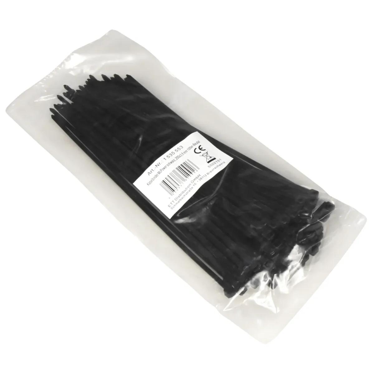 Kabelbinder McPower, schwarz, 200x3,6mm, 100er-Pack, UV beständig – Bild 2