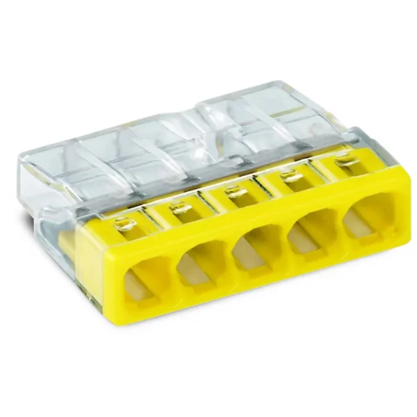 COMPACT-Verbindungsdosenklemme WAGO, eindrähtige Leiter, 5 Klemmstellen, gelb
