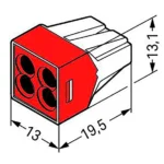 Verbindungsdosenklemme WAGO, eindrähtige Leiter, 4 Klemmstellen, max. 4mm², rot – Bild 2