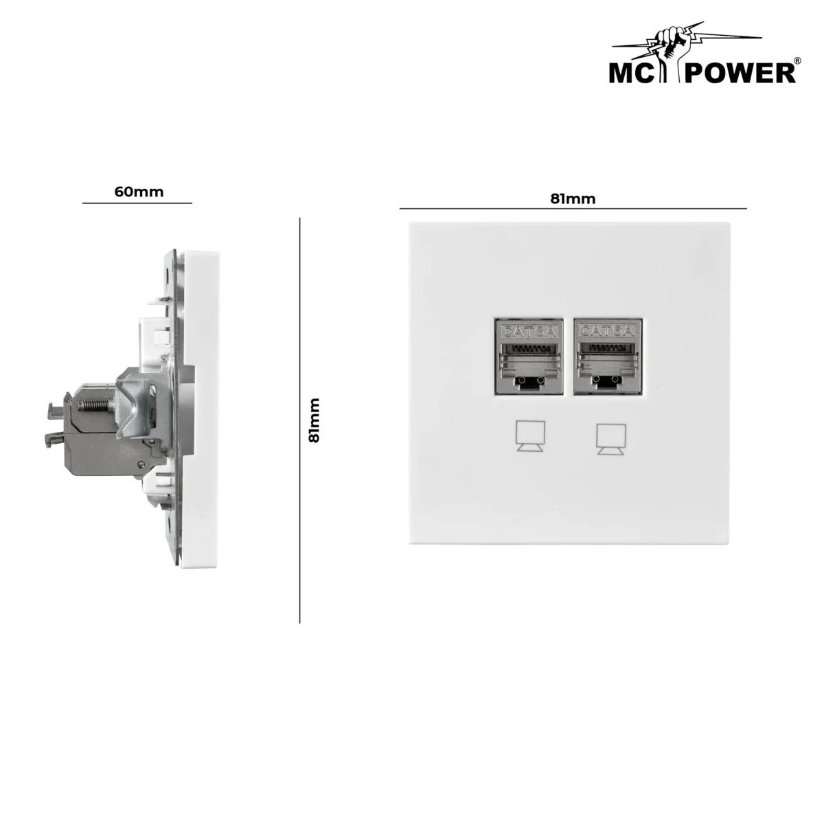 Netzwerk-Dose McPower "Shallow" CAT6A, UP, weiß, vollgeschirmt – Bild 3