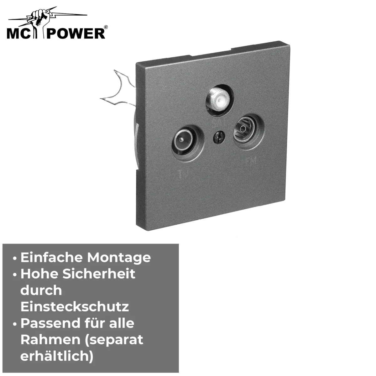 Antennendose McPower "Shallow" für TV, Radio und Sat, UP, anthrazit – Bild 4