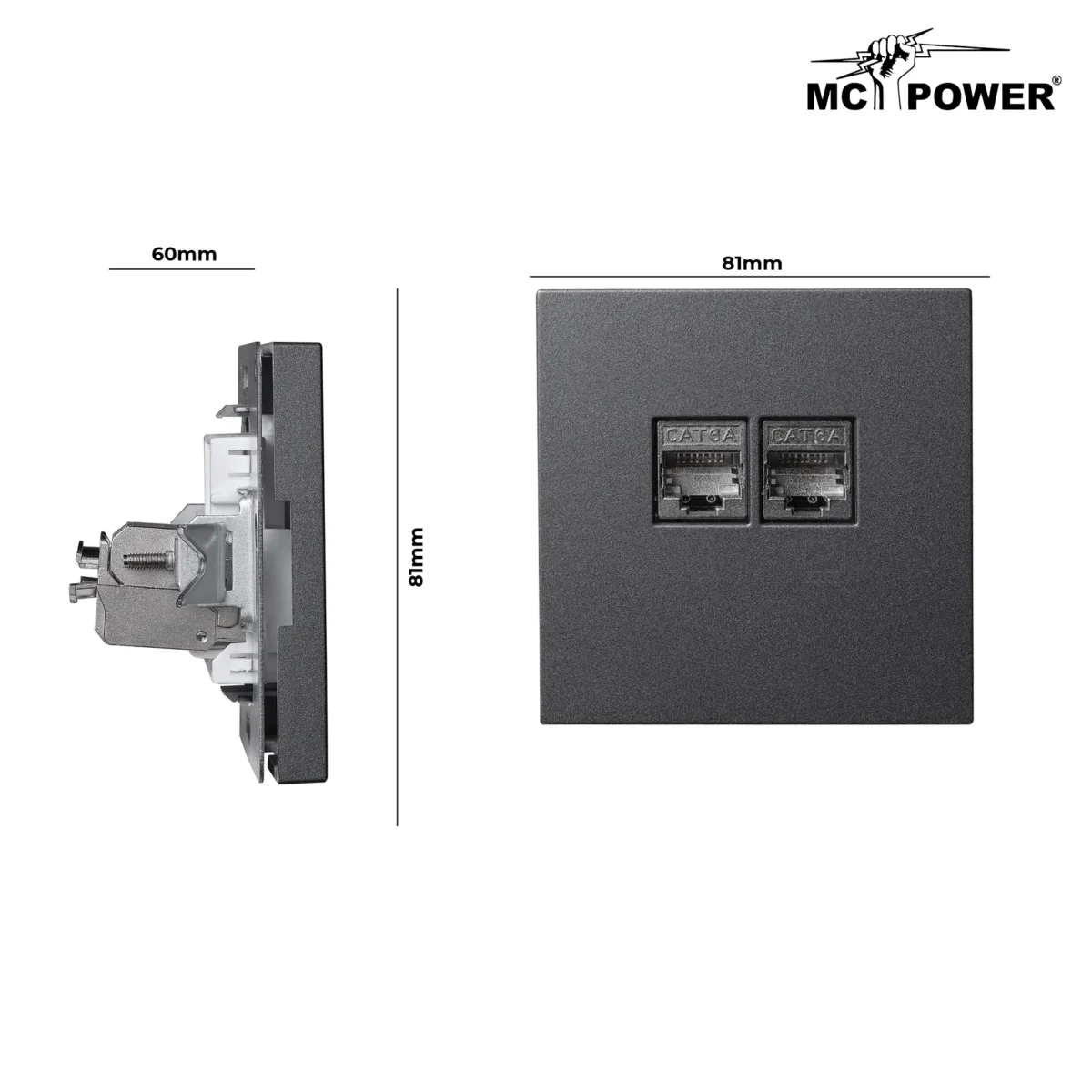 Netzwerk-Dose McPower "Shallow" CAT6A, UP, anthrazit, vollgeschirmt – Bild 4