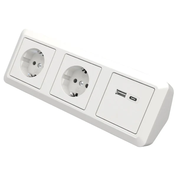 Steckdosenblock McPower "Cup" Aufbau, weiß, 2-fach Schutzkontakt + 2x USB A+C