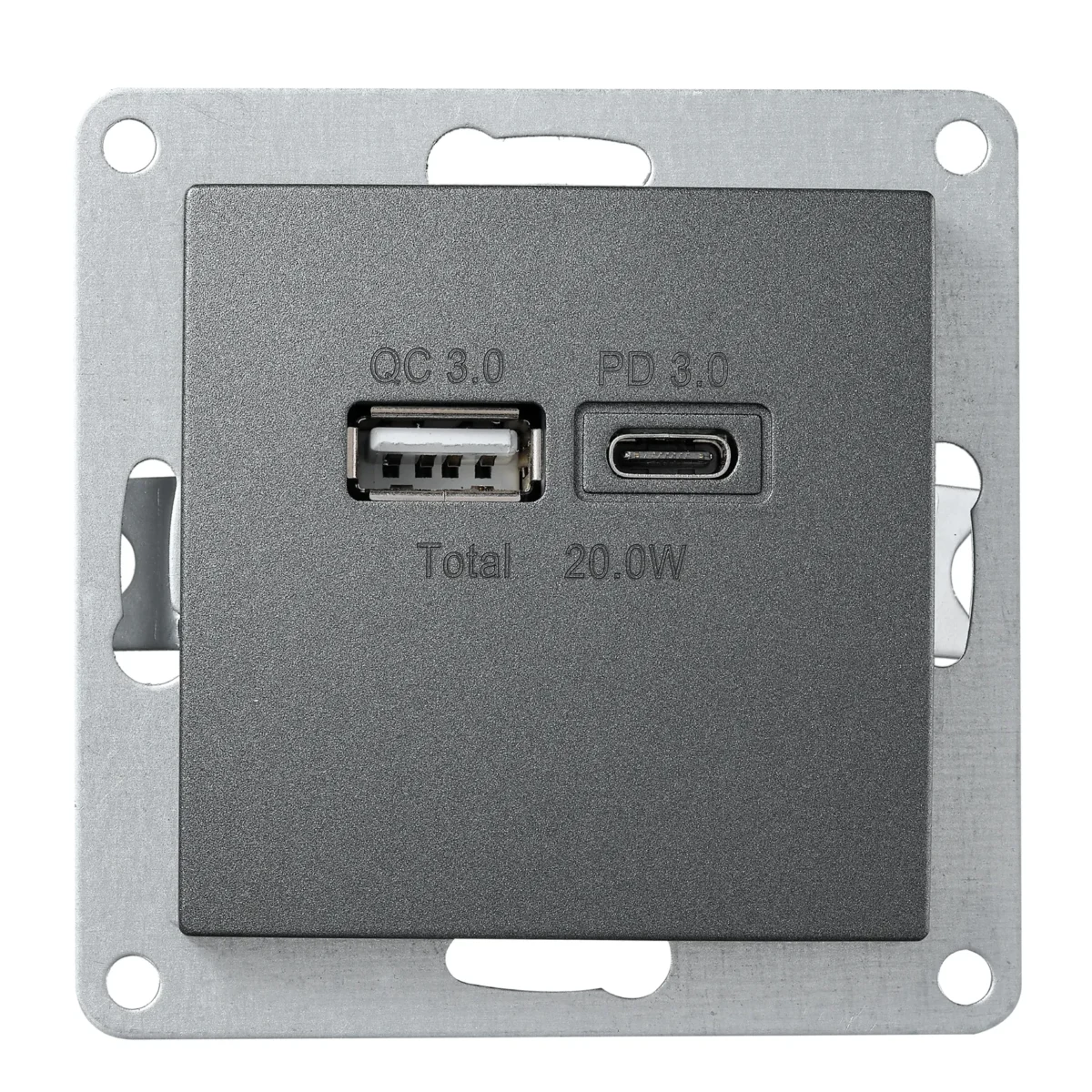 USB-Ladedose McPower "Flair" 2-fach, USB-C, PD 3.0 20W, anthrazit – Bild 1