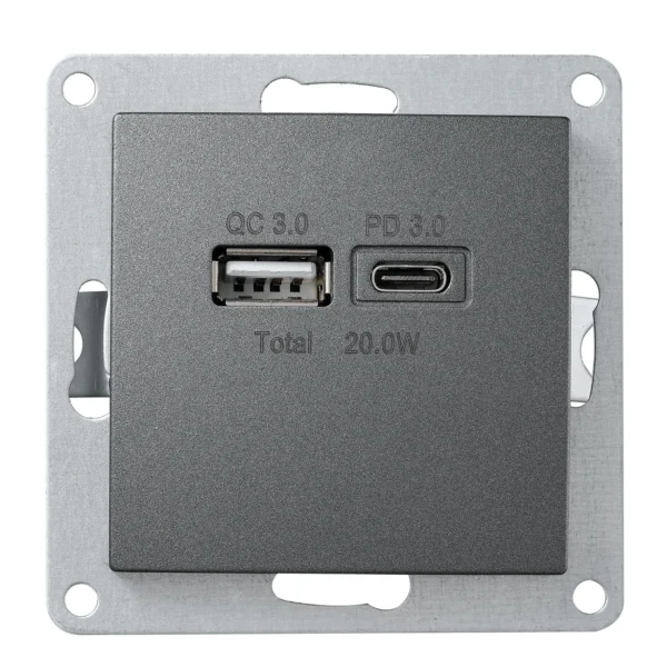 USB-Ladedose McPower "Flair" 2-fach, USB-C, PD 3.0 20W, anthrazit