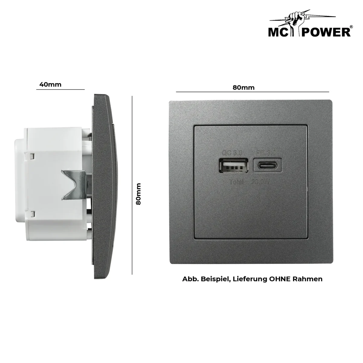 USB-Ladedose McPower "Flair" 2-fach, USB-C, PD 3.0 20W, anthrazit – Bild 4