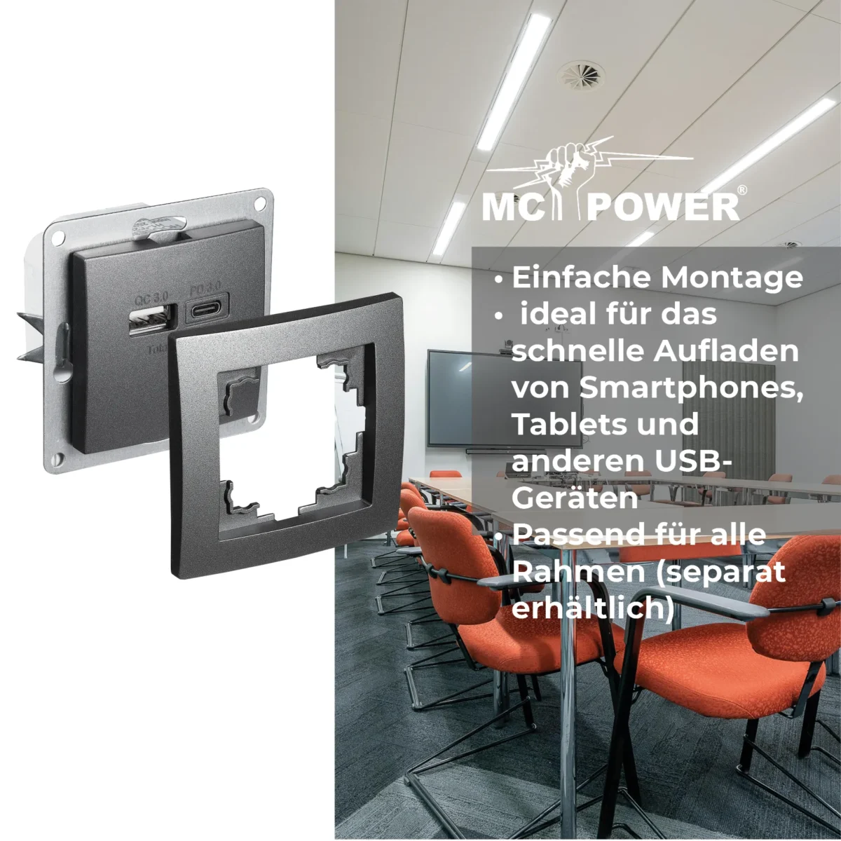 USB-Ladedose McPower "Flair" 2-fach, USB-C, PD 3.0 20W, anthrazit – Bild 5
