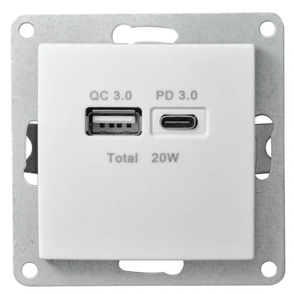 USB-Ladedose McPower "Flair" 2-fach, USB-C, PD 3.0 20W, weiß