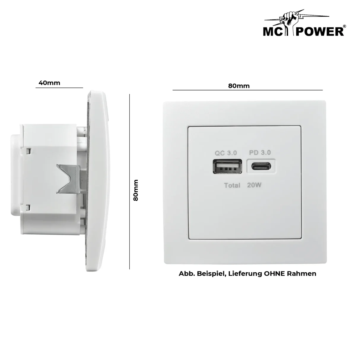 USB-Ladedose McPower "Flair" 2-fach, USB-C, PD 3.0 20W, weiß – Bild 4