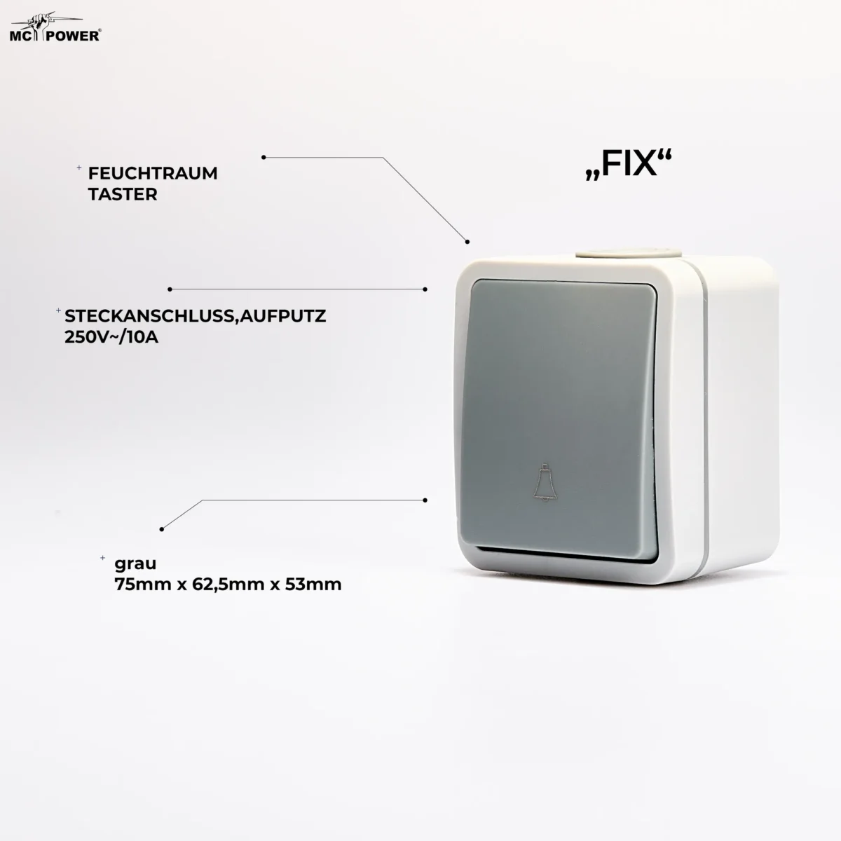 Feuchtraum Taster McPower "Fix", Steckanschluss, IP54, 250V~/10A, AP – Bild 3