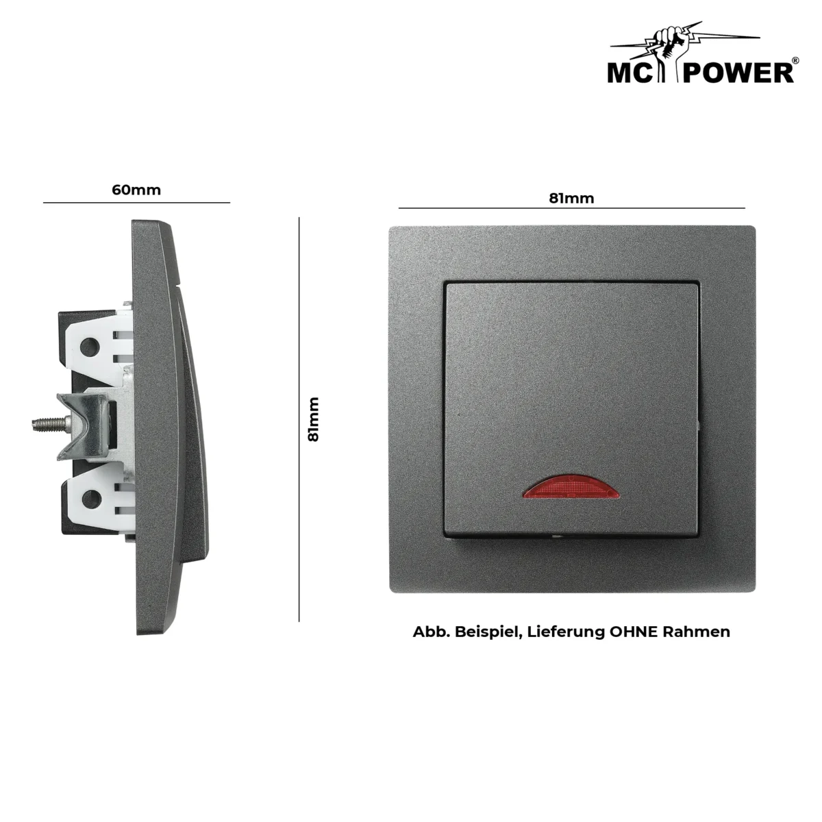 Schalter McPower "Flair", 250V~/10A, UP, anthrazit mit Kontroll-Leuchte – Bild 3