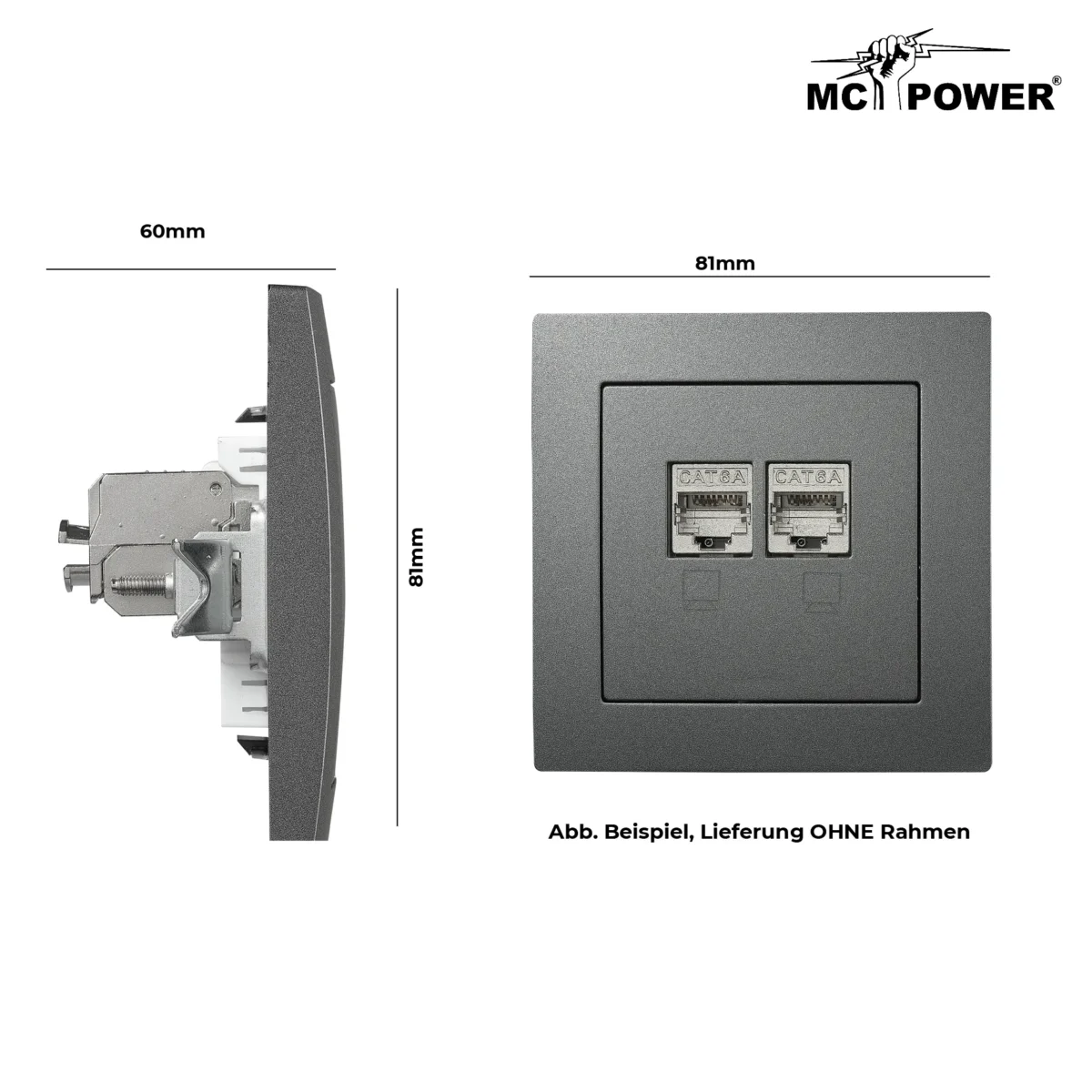 Netzwerk-Dose McPower "Flair" CAT6A, UP, anthrazit, vollgeschirmt – Bild 3