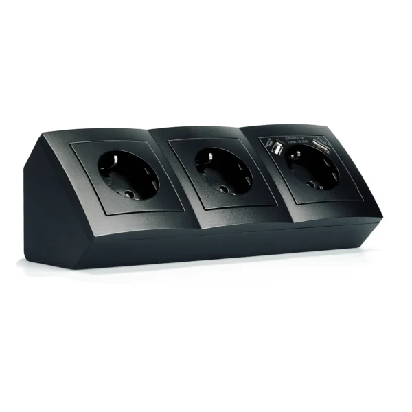 Steckdosenblock McPower "Flair" Aufbau, matt schwarz, 3-fach Schutzkontakt + USB