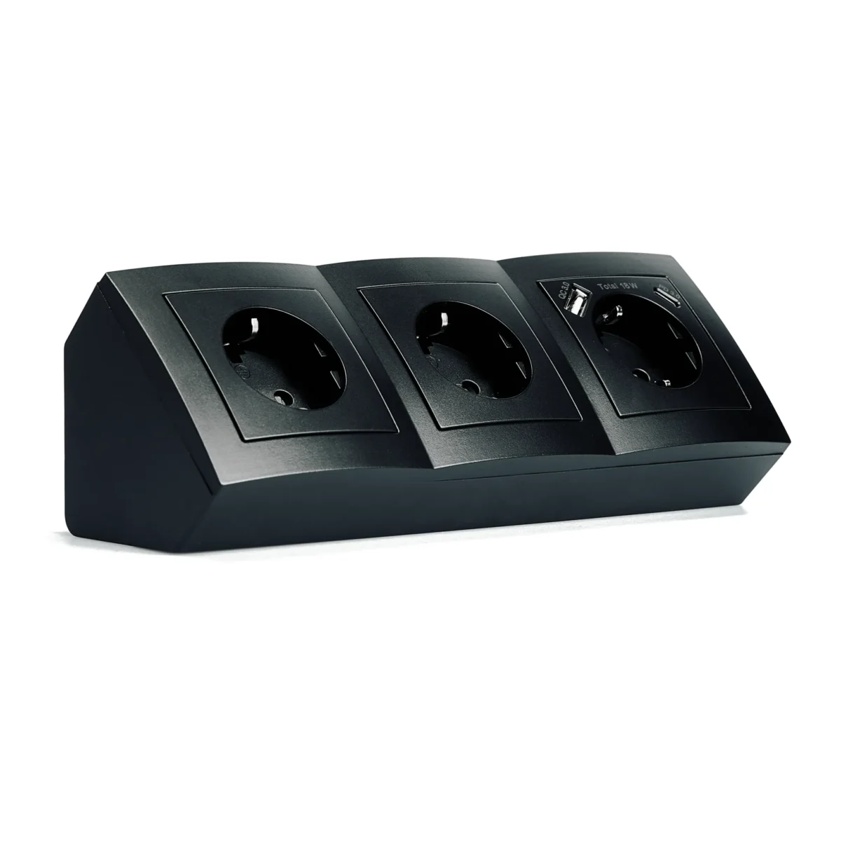 Steckdosenblock McPower "Flair" matt schwarz, 3-fach Schutzkontakt + USB-C/USB-A – Bild 1