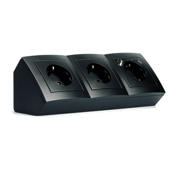 Steckdosenblock McPower "Flair" matt schwarz, 3-fach Schutzkontakt + USB-C/USB-A