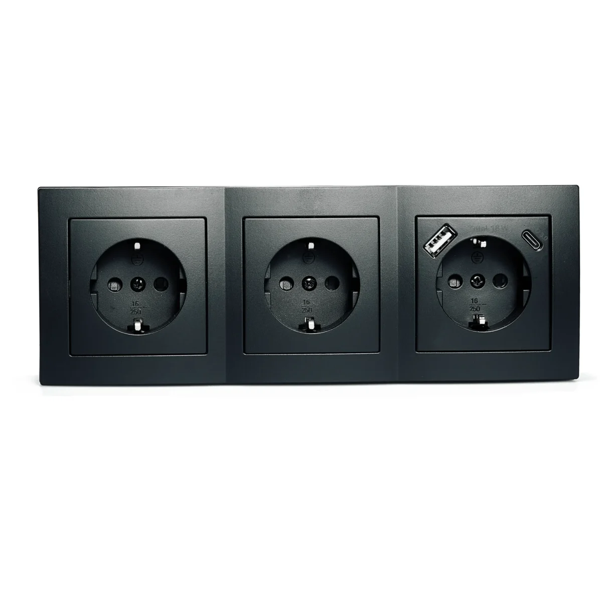 Steckdosenblock McPower "Flair" matt schwarz, 3-fach Schutzkontakt + USB-C/USB-A – Bild 2