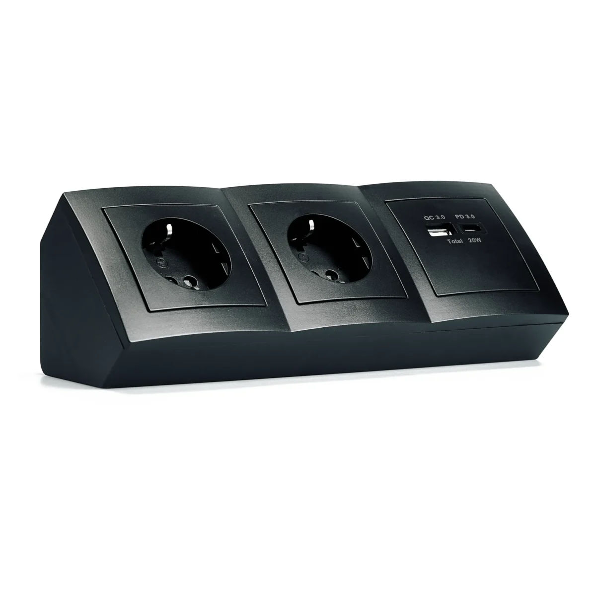 Steckdosenblock McPower "Flair" matt schwarz, 2-fach Schutzkontakt + 2x USB A+C – Bild 1