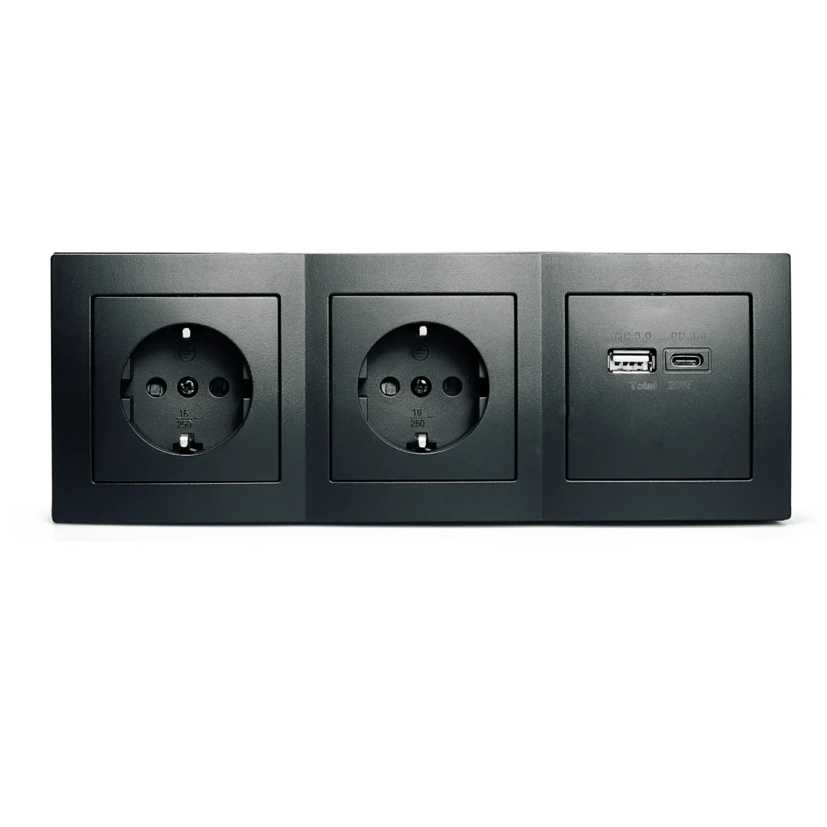 Steckdosenblock McPower "Flair" matt schwarz, 2-fach Schutzkontakt + 2x USB A+C – Bild 2