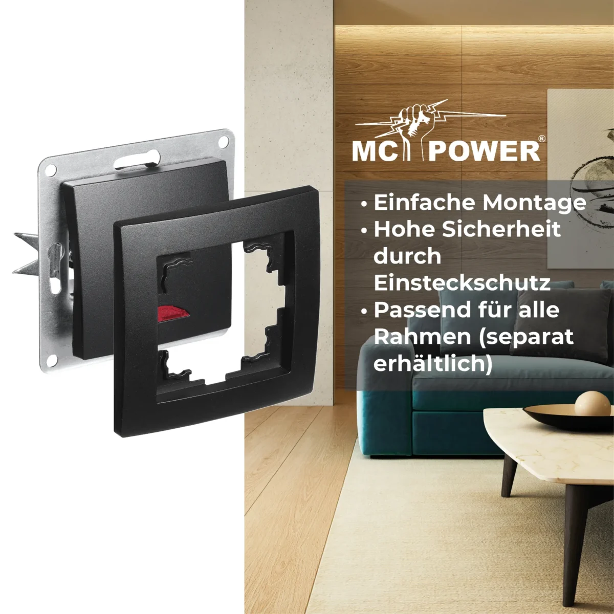 Schalter McPower "Flair", 250V~/10A, UP, matt schwarz mit Orientierungsleuchte – Bild 4