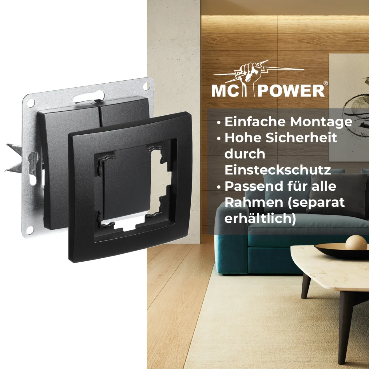 Serien-Schalter McPower "Flair", 2-fach, 250V~/10A, UP, matt schwarz – Bild 4