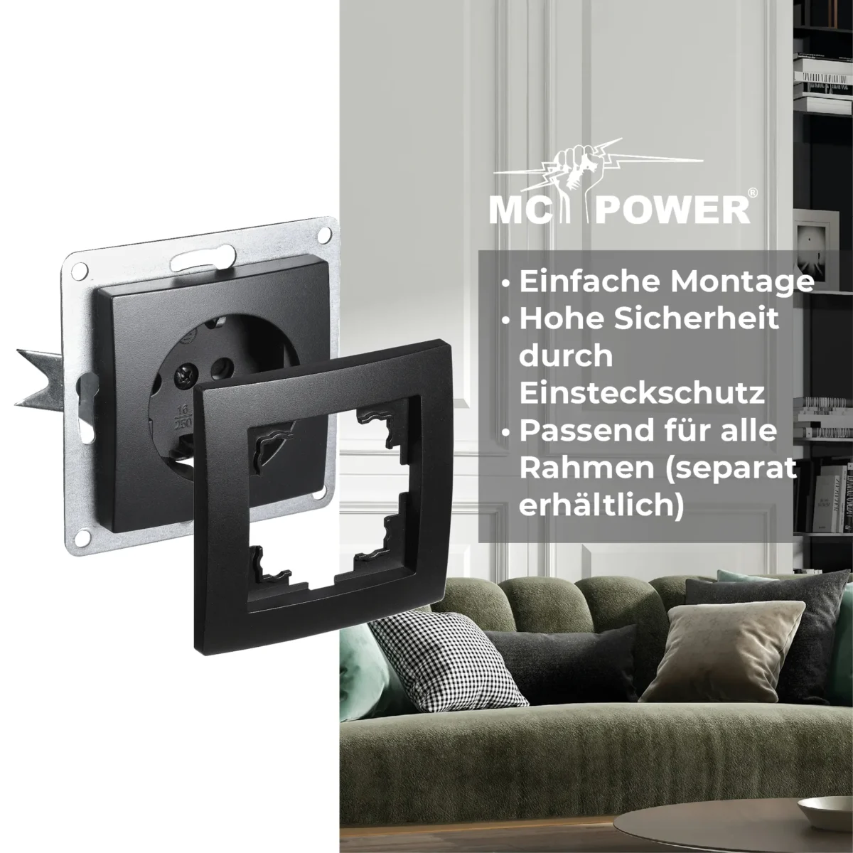 Schutzkontakt-Steckdose McPower "Flair" 250V~/16A, UP Einsteckschutz, matt schwarz – Bild 4