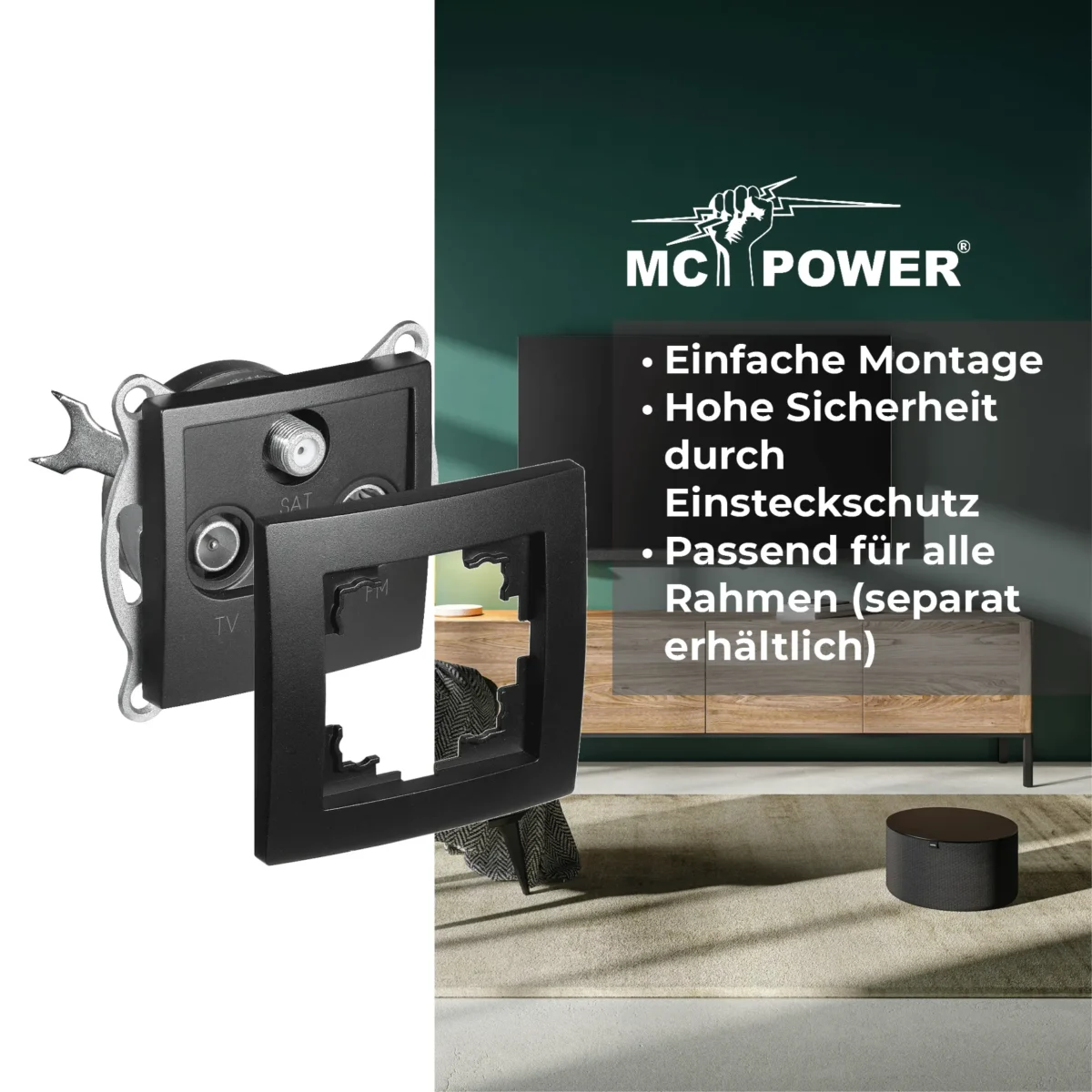 Antennendose McPower "Flair" für TV, Radio und Sat, UP, matt schwarz – Bild 4