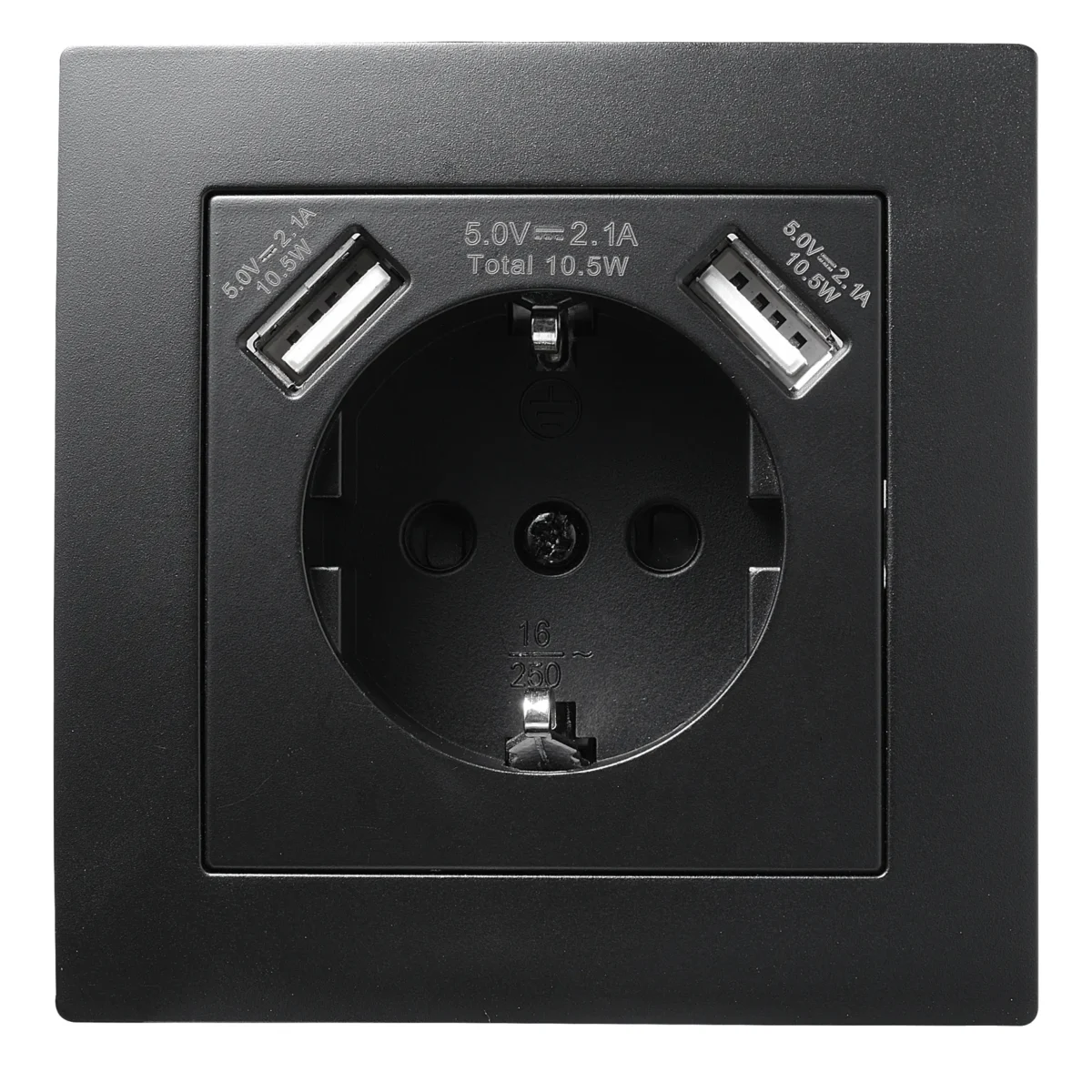 Schutzkontakt-Steckdose mit 2x USB McPower "Flair",250V, 5V/2,1A,UP,matt schwarz – Bild 1