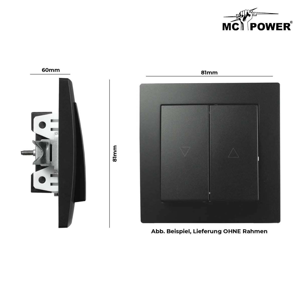 Jalousie-Taster McPower "Flair", Hoch und Runter, 250V~/10A, UP, matt schwarz – Bild 3