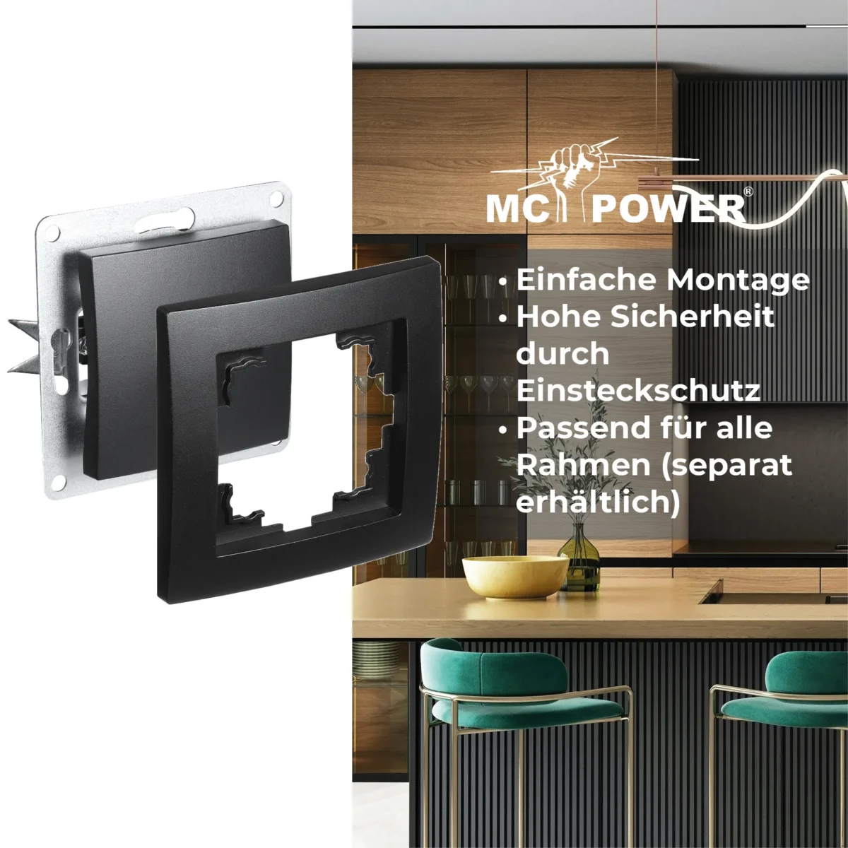 Kreuzschalter McPower "Flair", 250V~/10A, UP, matt schwarz – Bild 4