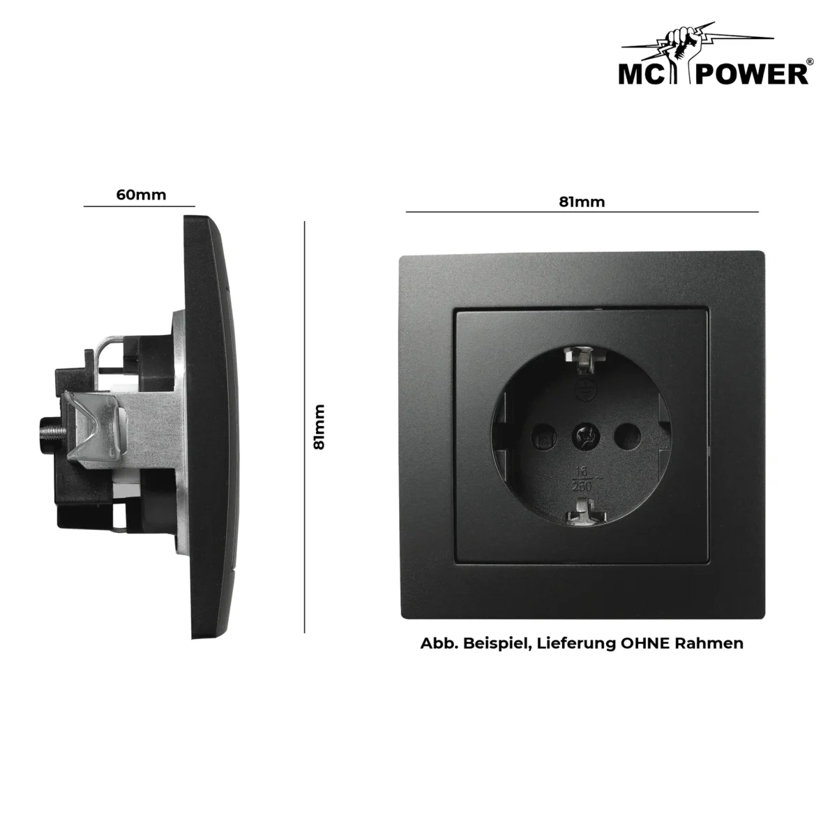 Schutzkontakt-Steckdose McPower "Flair", 250V~/16A, Steckanschluss, matt schwarz – Bild 3