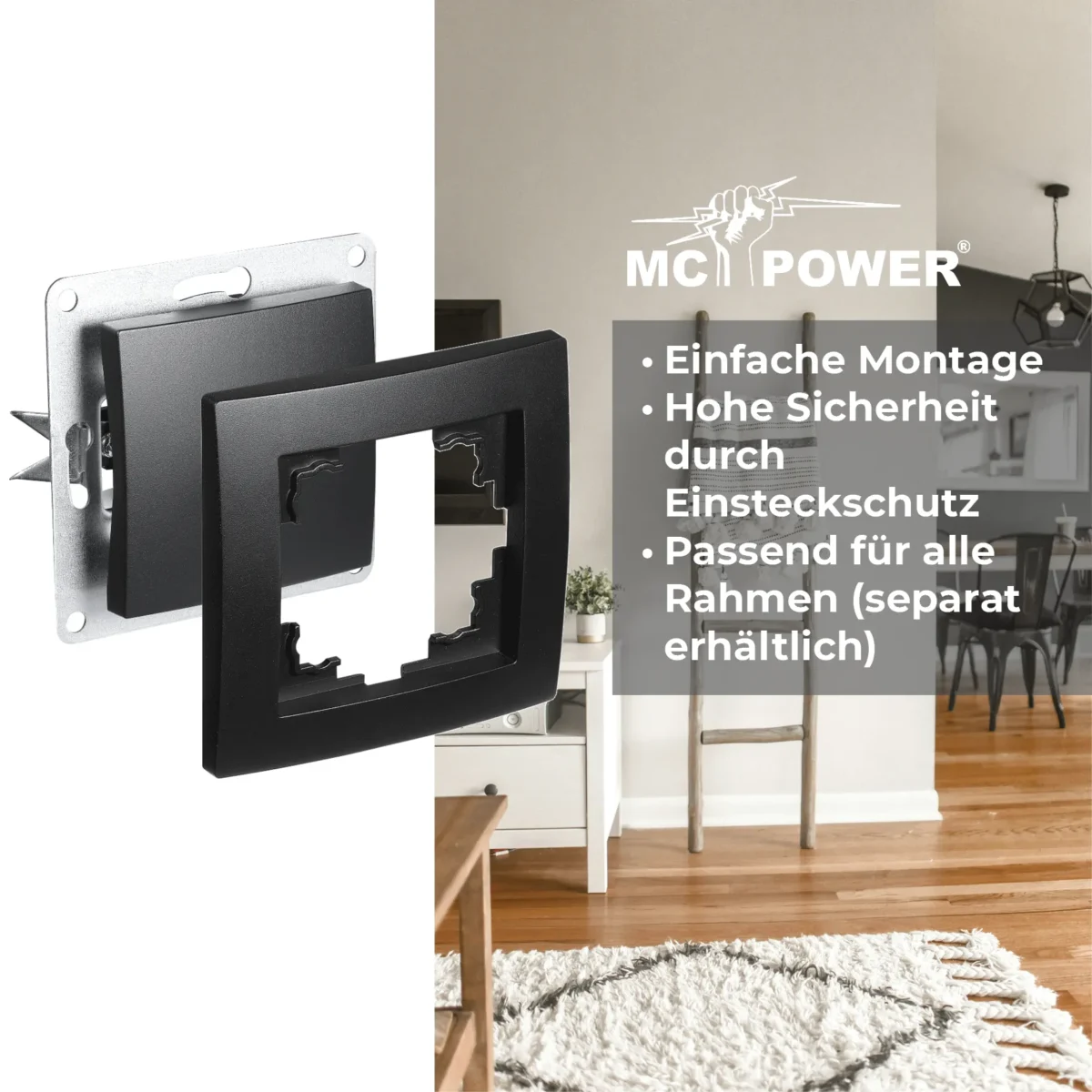 Wechselschalter McPower "Flair", 250V~/10A, UP, Steckanschluss, matt schwarz – Bild 4