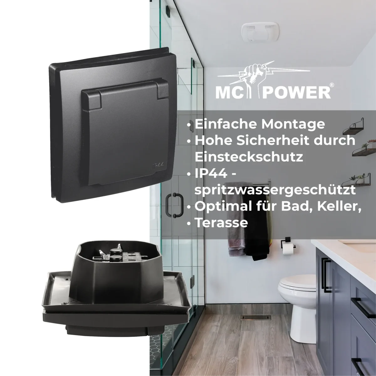Schutzkontakt-Steckdose McPower "Flair" 250V/16A, UP, IP44, Steckanschluss – Bild 4