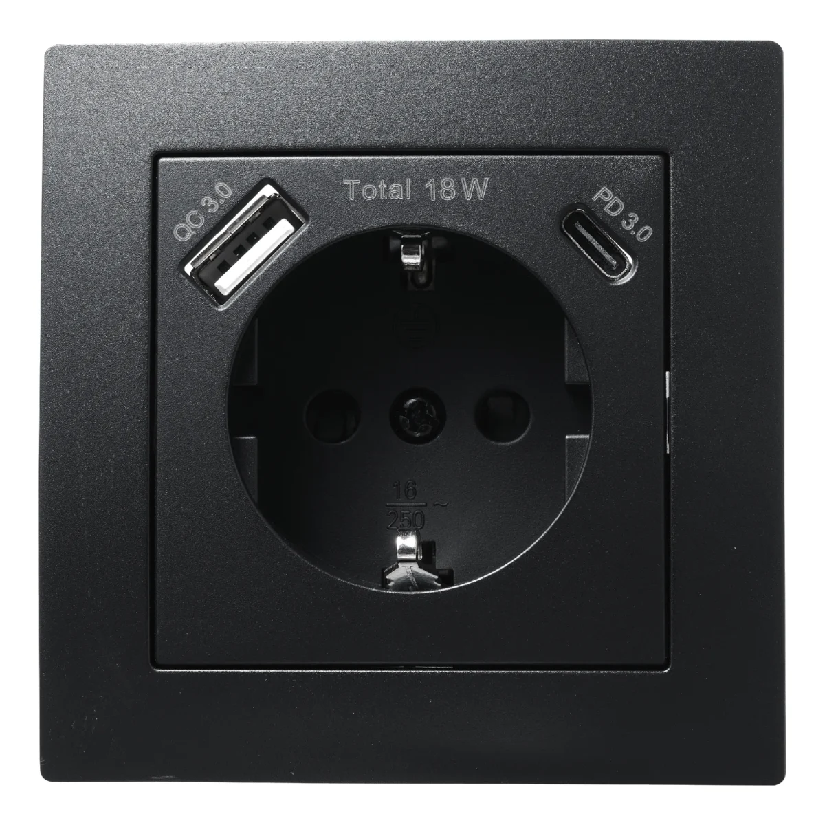 Schutzkontakt-Steckdose McPower "Flair" 1x USB-C 18W PD, 1x USB-A, matt schwarz – Bild 1