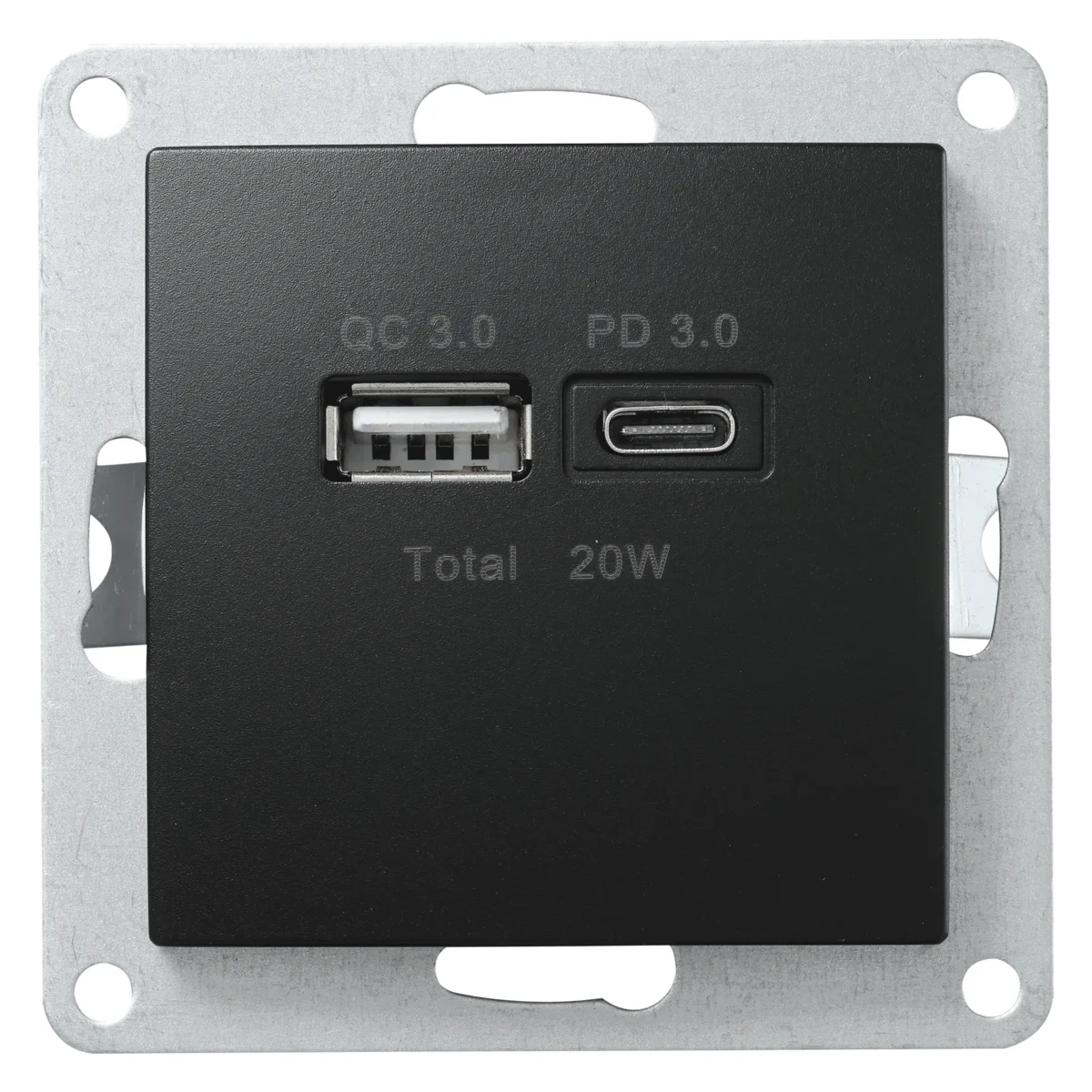 USB-Ladedose McPower "Flair" 2-fach, USB-C, PD 3.0 20W, matt schwarz – Bild 1