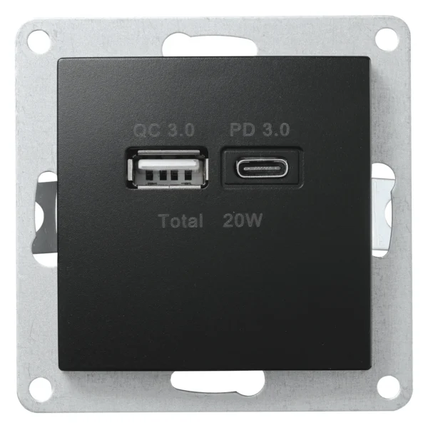USB-Ladedose McPower "Flair" 2-fach, USB-C, PD 3.0 20W, matt schwarz