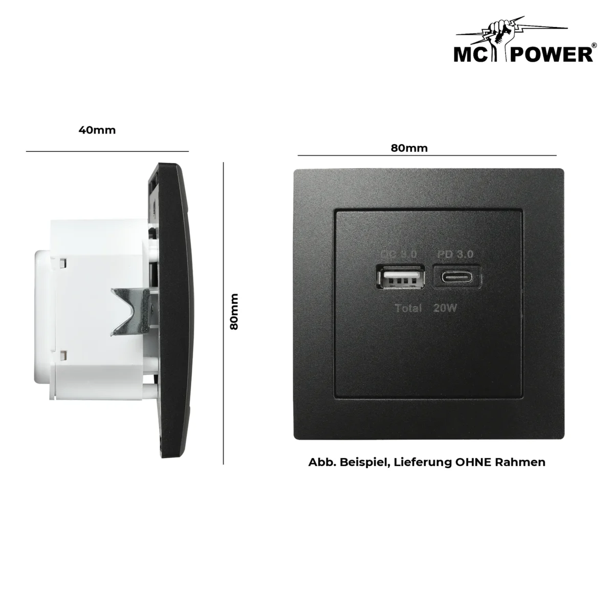 USB-Ladedose McPower "Flair" 2-fach, USB-C, PD 3.0 20W, matt schwarz – Bild 3