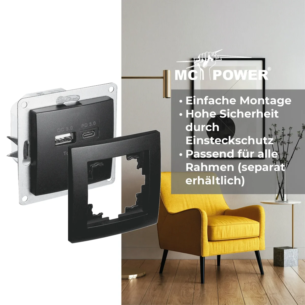 USB-Ladedose McPower "Flair" 2-fach, USB-C, PD 3.0 20W, matt schwarz – Bild 4