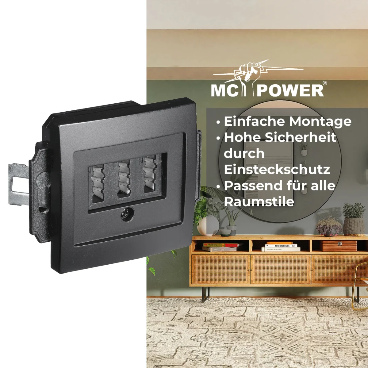 TAE-NFN-Anschlussdose McPower "Flair" UP, matt schwarz, 3x 6-polig – Bild 4