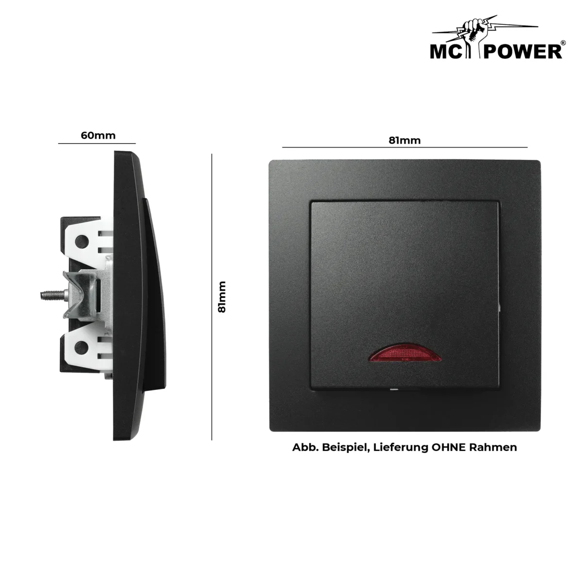 Schalter McPower "Flair", 250V~/10A, UP, matt schwarz mit Kontroll-Leuchte – Bild 3