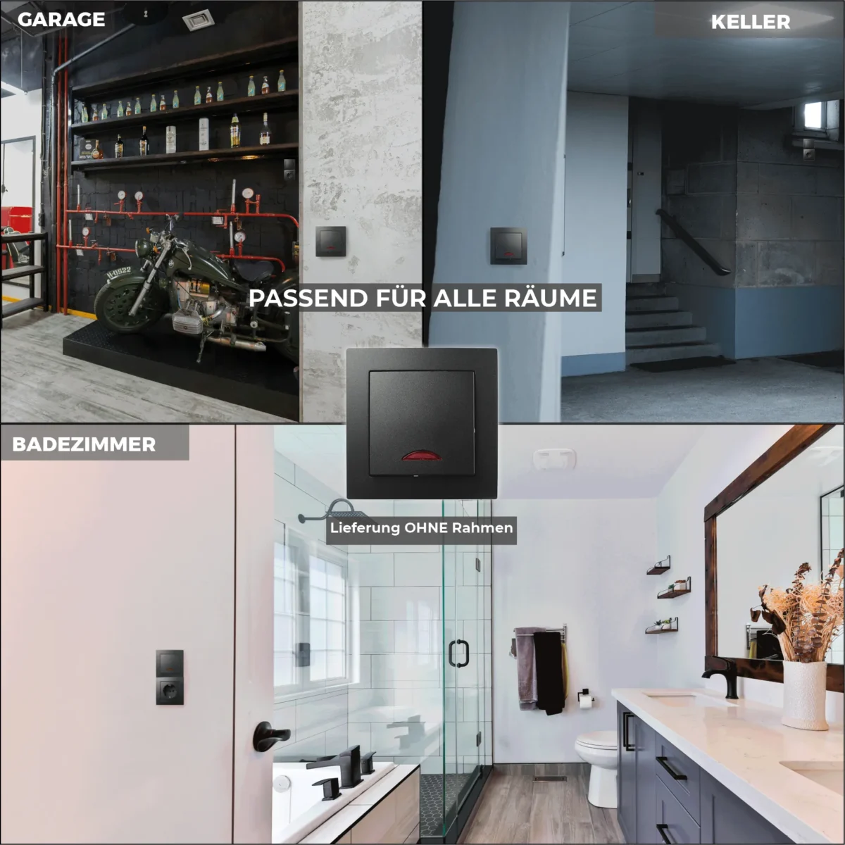 Schalter McPower "Flair", 250V~/10A, UP, matt schwarz mit Kontroll-Leuchte – Bild 5