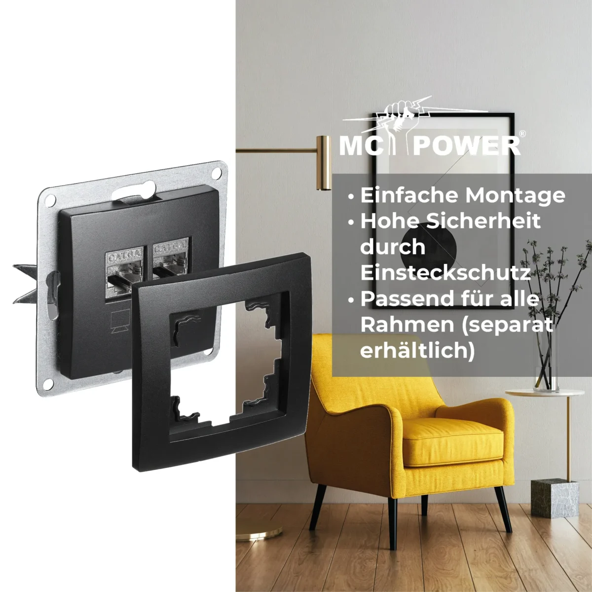 Netzwerk-Dose McPower "Flair" CAT6A, UP, matt schwarz, vollgeschirmt – Bild 4