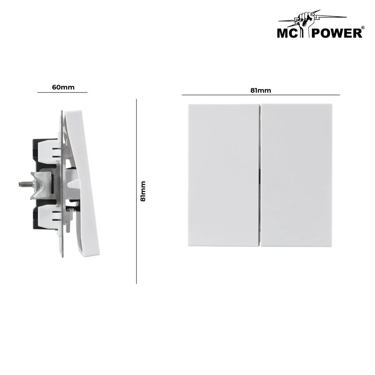 Taster McPower "Shallow" 2-fach, 250V~10A, UP, Steckanschluss, weiß – Bild 2