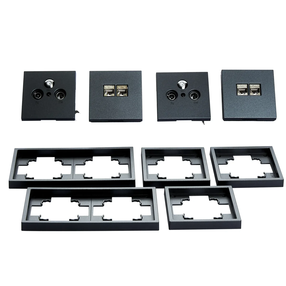 Schalter und Steckdosen Set McPower Shallow "Multimedia", 18-teilig, anthrazit – Bild 1